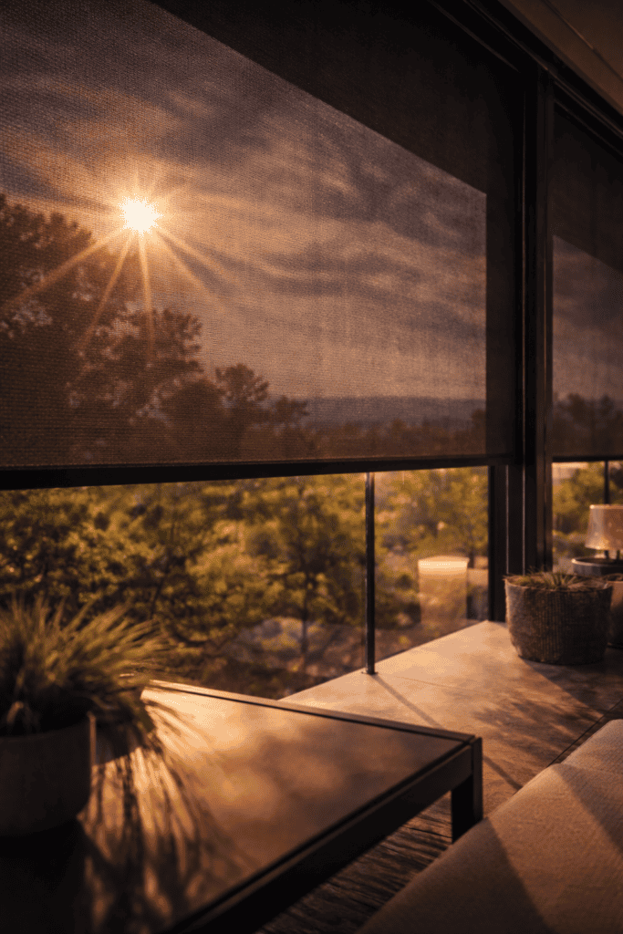 Sistem de umbrire pentru terase și balcoane, protecție solară eficientă și design elegant.