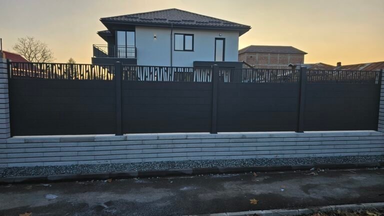 Poartă de lemn neagră pentru curte și grădină, cu design modern și durabilitate ridicată.