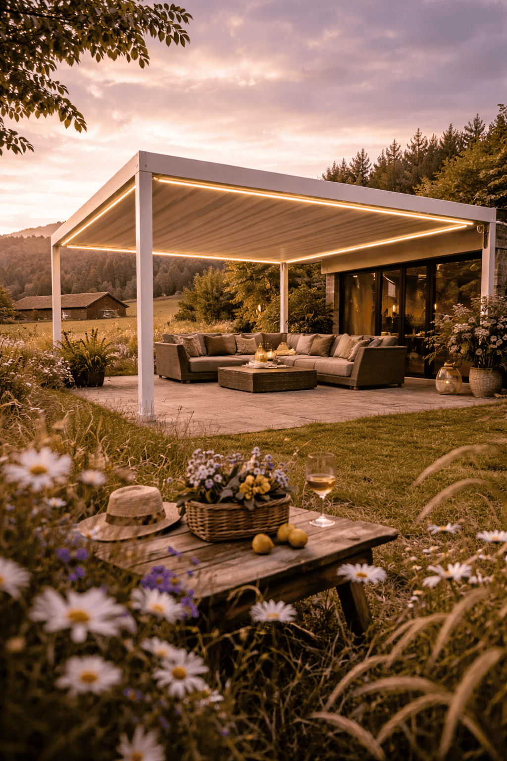 Pergolă retractabilă PVC pentru terasă și grădină, protecție solară și umbrire elegantă.