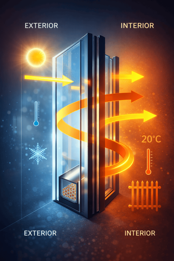 Vitrină glisantă izolatoare pentru interior și exterior, cu eficiență termică și protecție împotriva.