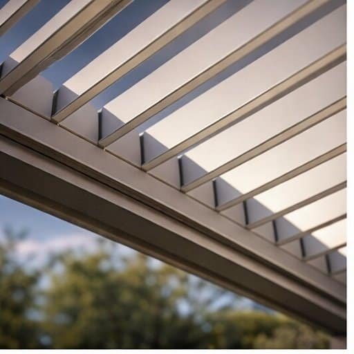 Acoperiș cu lamele de aluminiu pentru protecție solară și ventilație eficientă.