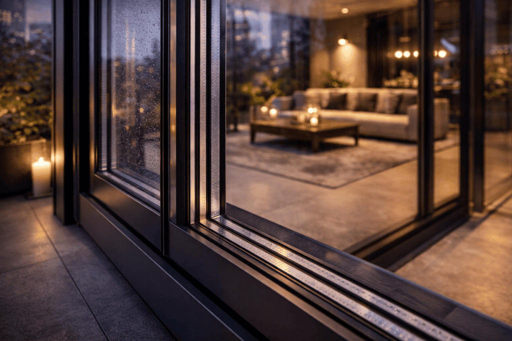 Uși glisante din sticlă pentru terasă, ideale pentru spații moderne și elegante.